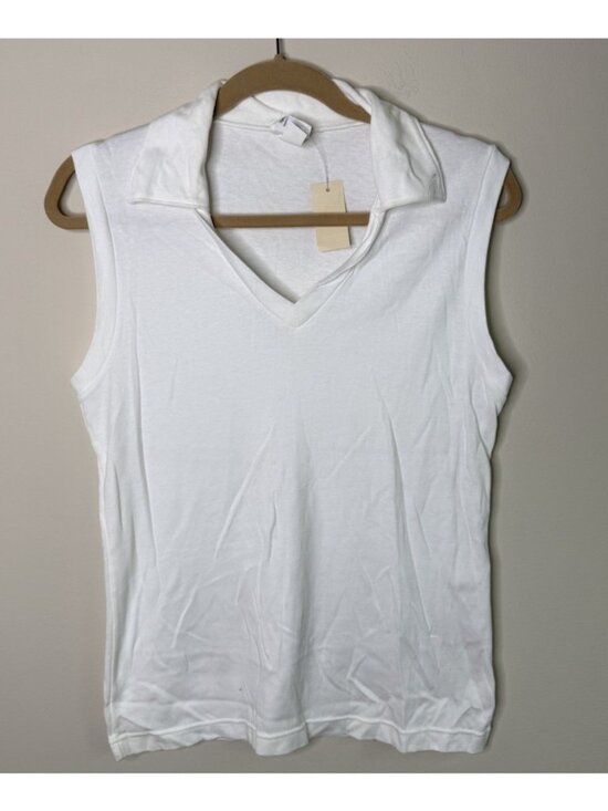 Vintage Tops - Deadstock vintage 70s Sleeveless Polo Shirt Top White Retro Preppy
